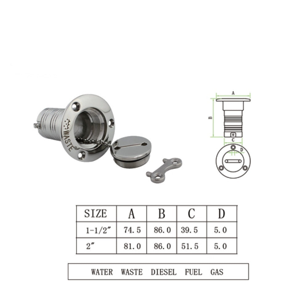 316 Stainless Steel Boat Deck Fuel Filler Cap With Key GAS DIESEL FUEL WASTE WATER 38mm 50mm Sailboat Marine Accessories Parts